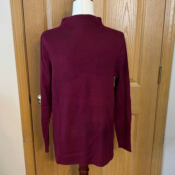 NWT J. Jill Burgundy Mock Neck Tunic Sweater Small Cotton Silk Wool Blend - Picture 2 of 7